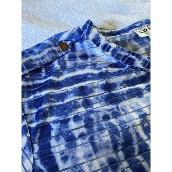 C. D. DANIELS Top 2X Casual Blue Stretch Roll Tab Abstract Striped Button - Picture 8 of 16